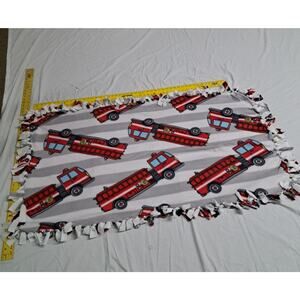 Handmade Dbl Fleece Tie Blanket Baby Crib Stroller Car Seat Red Fire Trucks